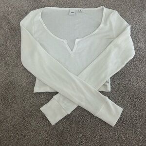 TNA Cream Fitted Crop Blouse with Notched Neckline
